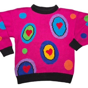 Vintage 1990s Polka Dot Heart Sweater Andina 100% Cotton Crewneck Size Medium