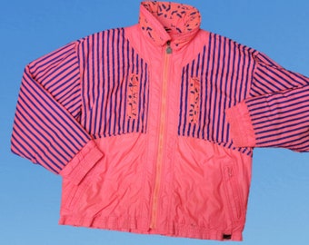 Vintage 1990s White Stag Snowboard Ski Jacket Coat Pink Blue Striped Full Zip Womens Size Large Winter Skiing Retro