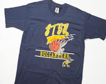 Vintage 1980s Eastern Tennessee State University Tshirt ETSU Buccaneers Basketball Jostens Single Stitch Size Large (20.75" X 29.75")