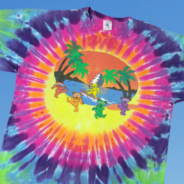 Vintage 1998 The Grateful Dead Tshirt Surfing Bears Graphic Tie Dye Size XL