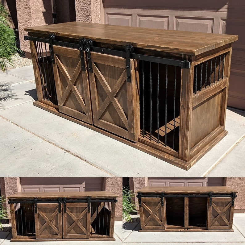 Custom Built Sliding Door Dog Kennel Crate Bed Barn Door Etsy