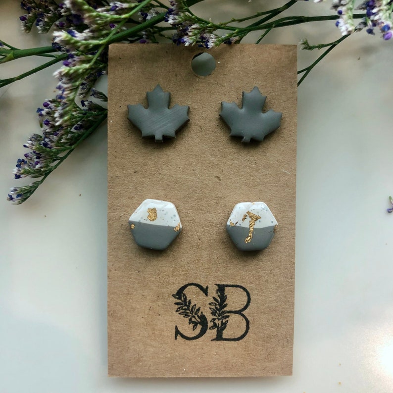 Sage Stud Pack Handmade Clay Earrings