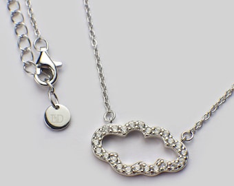 Sparkly Cloud Necklace - Sterling Silver Cubic Zirconia Pendant