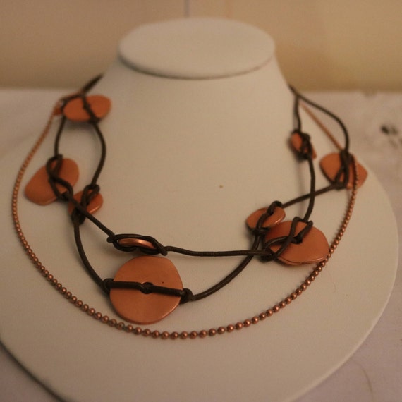 Copper Jewelry Set - Copper Disk and Leather Disk… - image 2