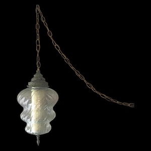 Mid Century Swag Hanging Light With Swirl Glass Globe & Metal Screen Light Diffuser Multi-Color Lighting Possible*50 OFF New Year Special