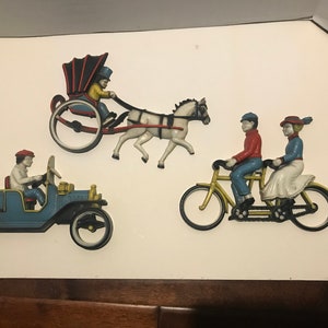 Wall Hangings Antique Transportation -- Antique Bicycle for 2 Antique Car Horse and Buggy Homco