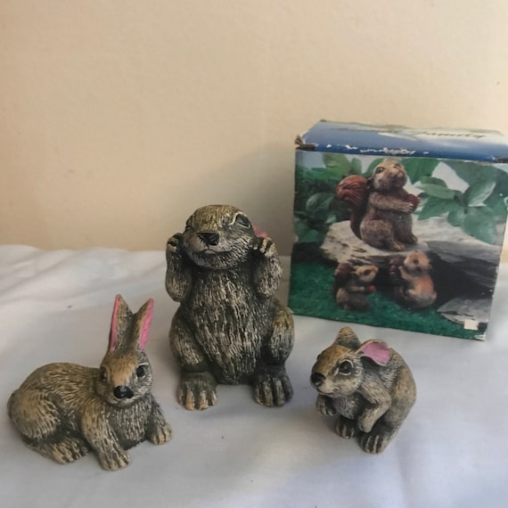 Animal Family Rabbit Figurines 3 Made Of Heavy Resin Etsy