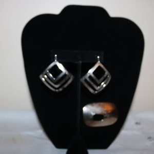Brooch and Earrings Set - Mid Century Modern (Chrome) -- Earrings for Pierced Ears