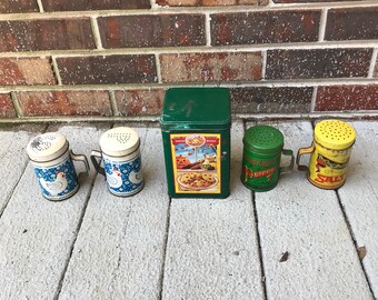 Tin Container Salt Pepper Shaker Lot Collection Vintage