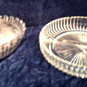 Pair of Ribbed Glass Lidded Bowl and Divided Serving Dish -- Vintage