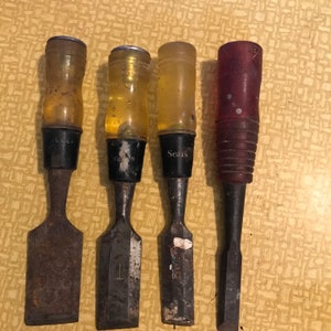 Vintage Wood Chisels Resin Handles Set of 4 Sears Fuller Etc.
