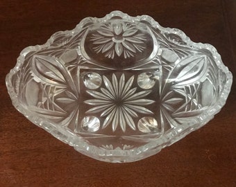 Vintage Footed Crystal Candy or Serving Bowl Ridged Edges Cut***Price Just Reduced 3 dollars***