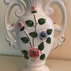 Urn Vase Gilded Flowers Ceramic