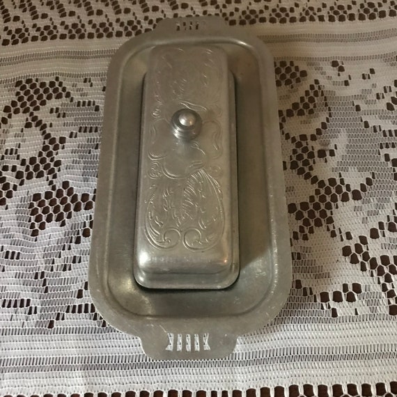 Vintage Aluminum Butter Dish Etched Top Etsy