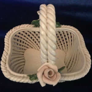 Capodimonte Basket Flowers in Pink and White -- Antique