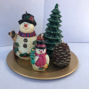 Christmas Candle Set with Round Tray (Unused with original box)