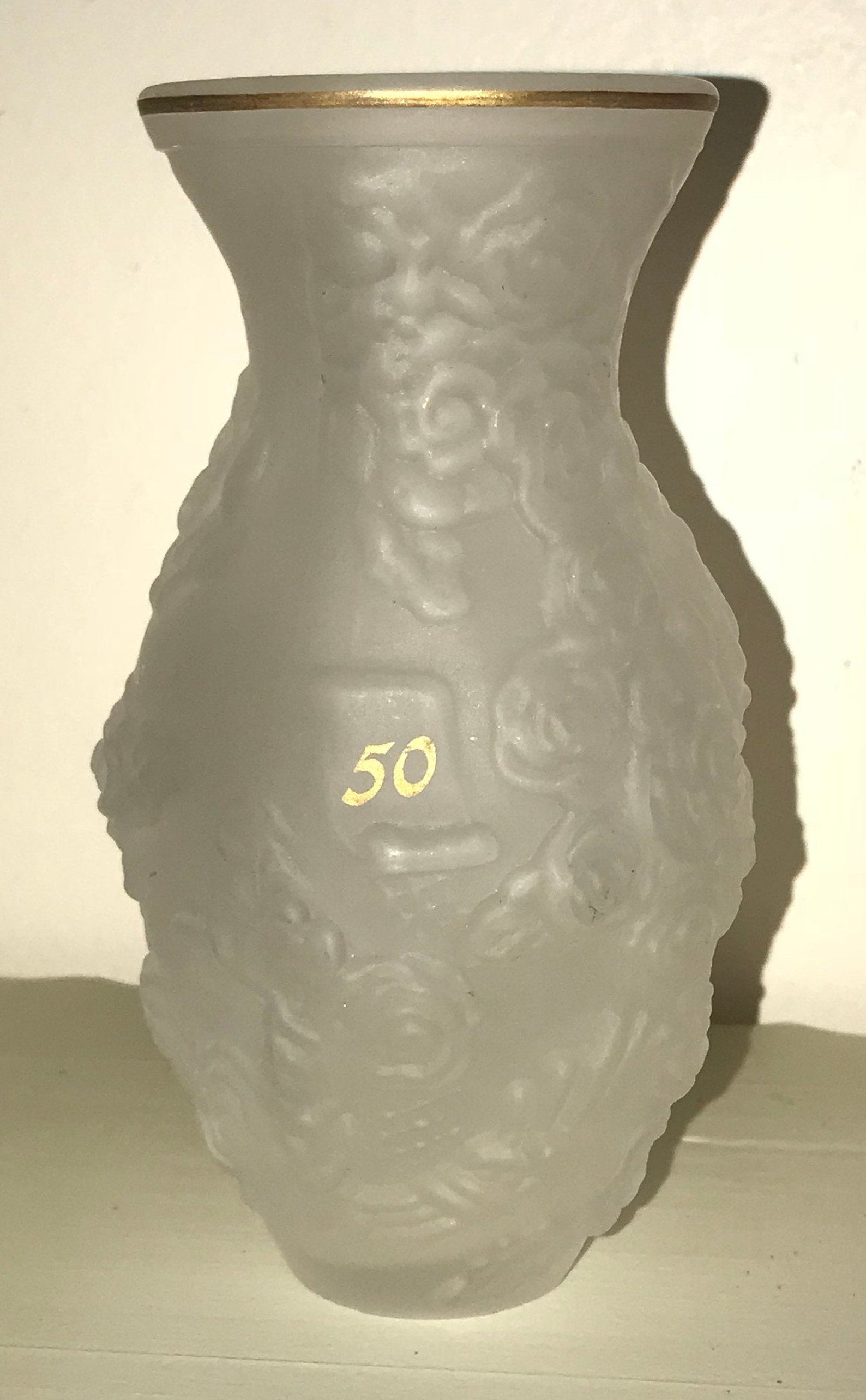 50th Anniversary Vase Opaque Glass Decorated in Embossed Roses Etsy