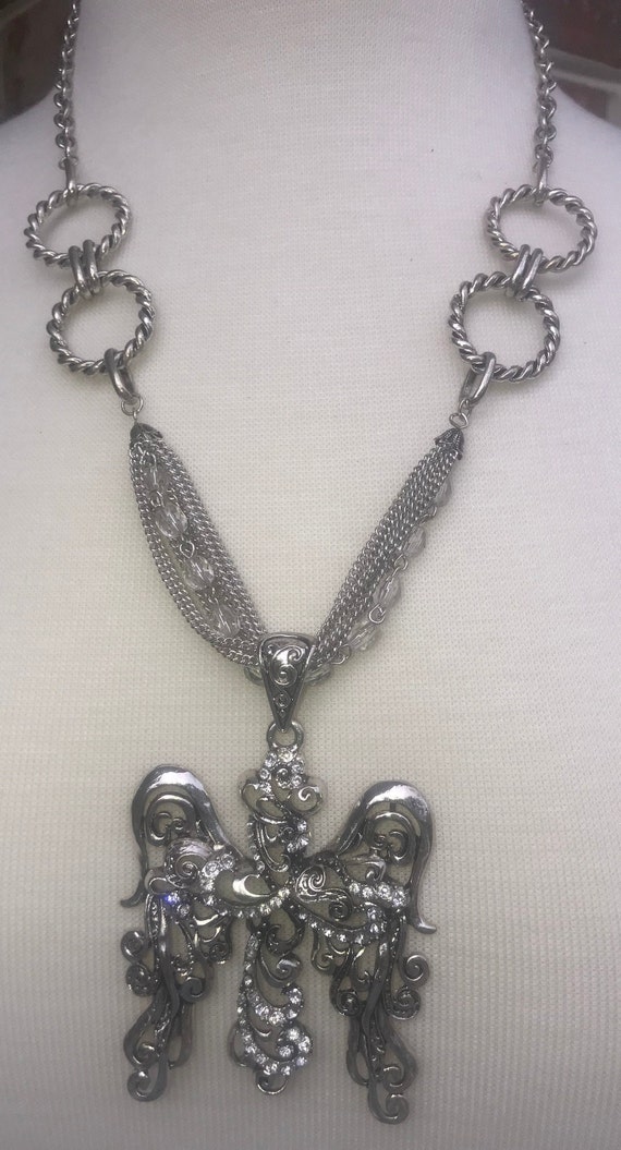 Angel Necklace, Vintage, Silver, Diamond, With Ext