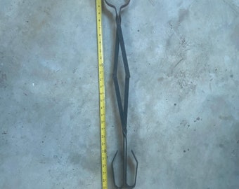 Vintage Fireplace Wood Tongs Or For Campfire Extra Long (28 1/2 Inches) Wrought Iron