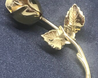 Brooch Monet Signed Single Gold Rose With Leaves