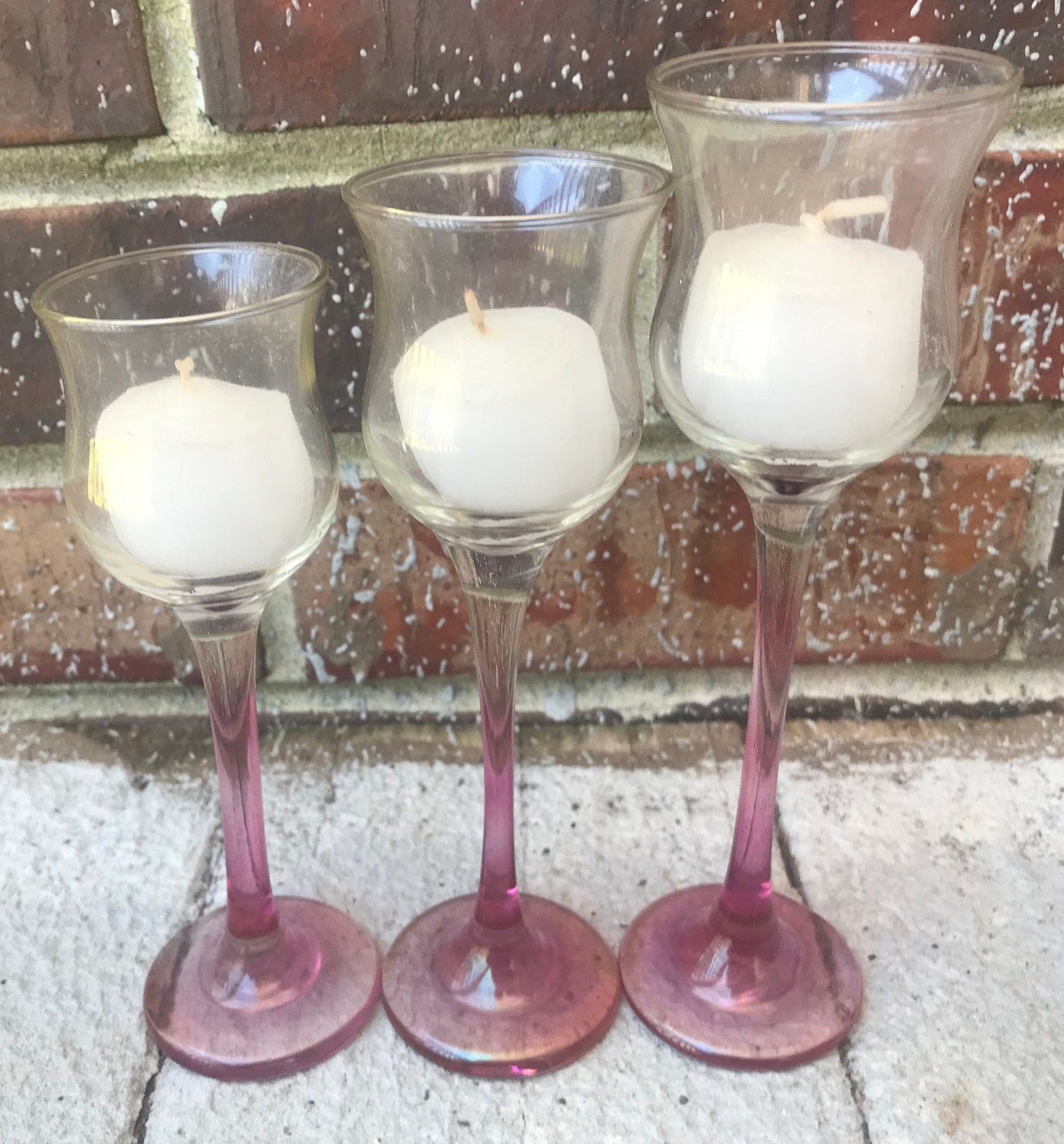 Vintage Glass Candle Holders Set of 3 in Graduated Sizes Etsy