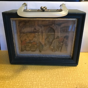 Vintage Anton Pieck 3D Wood Purse Decoupage Lucite Handle***Price Reduction