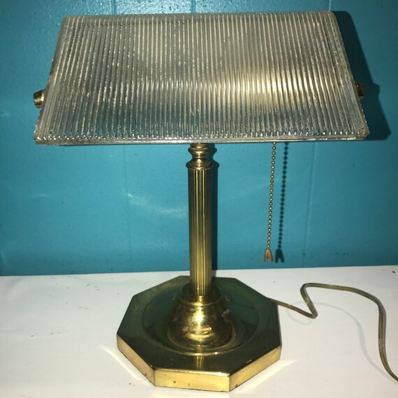 Desk Lamp Or Student Lamp Brass With Hinged Ribbed Glass Etsy
