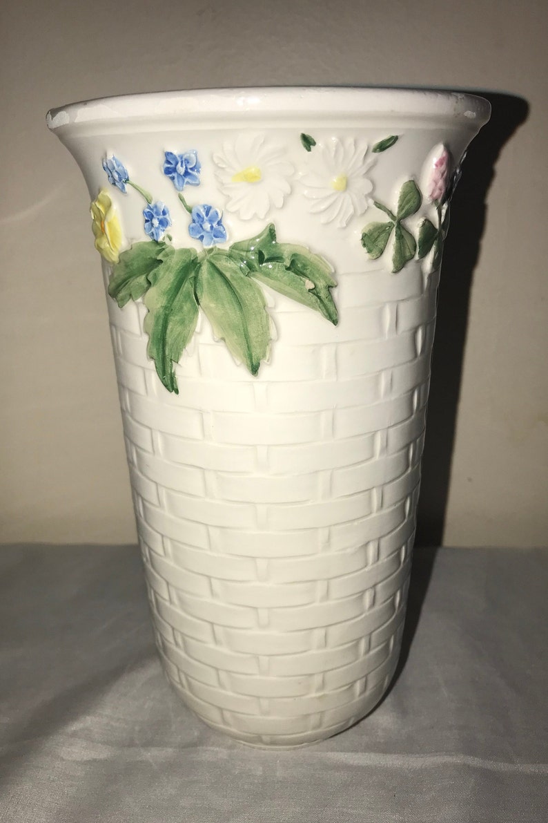 Ceramic Vase Italy Waccamaw White Basket Weave Pattern With Etsy