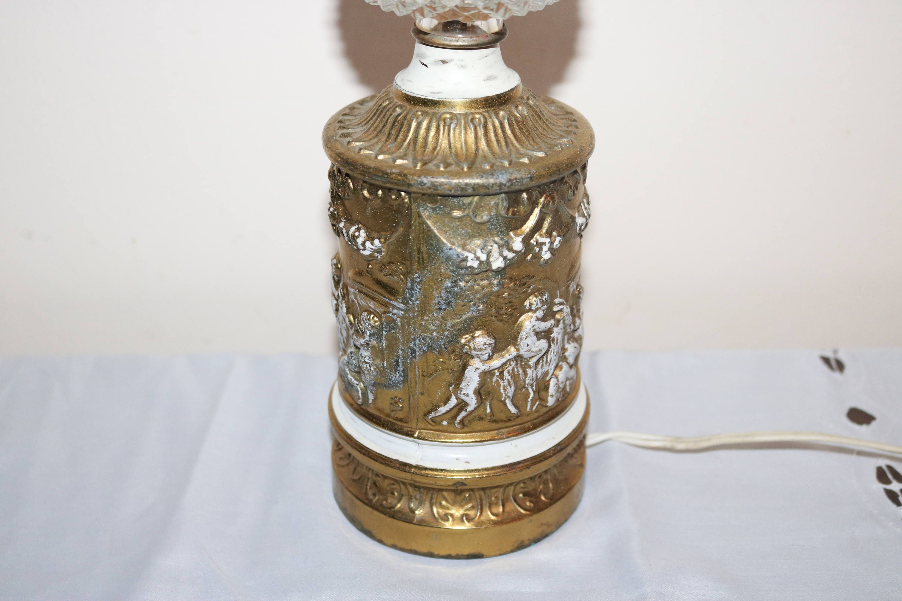 Cherub Angel Lamp Gilded Hollywood Regency Style Cut Glass Etsy