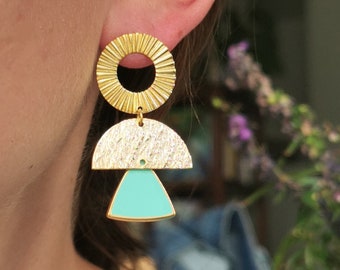 Earrings "Juana", gilded with fine gold, boho, geometric