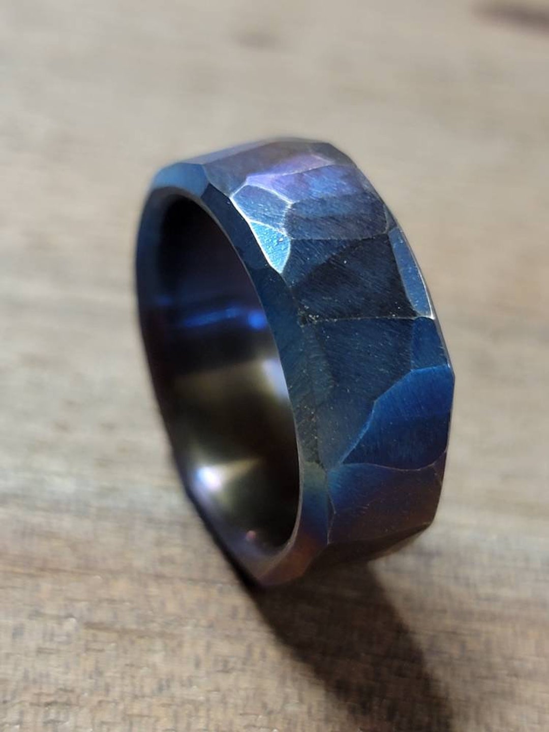 Pure Titanium Ring Hammered Finish Obsidian Artisan Handmade Etsy