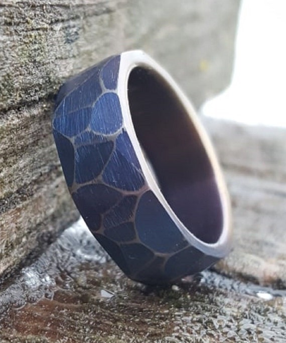 Pure Titanium Ring Hammered Finish Obsidian Artisan Handmade Etsy