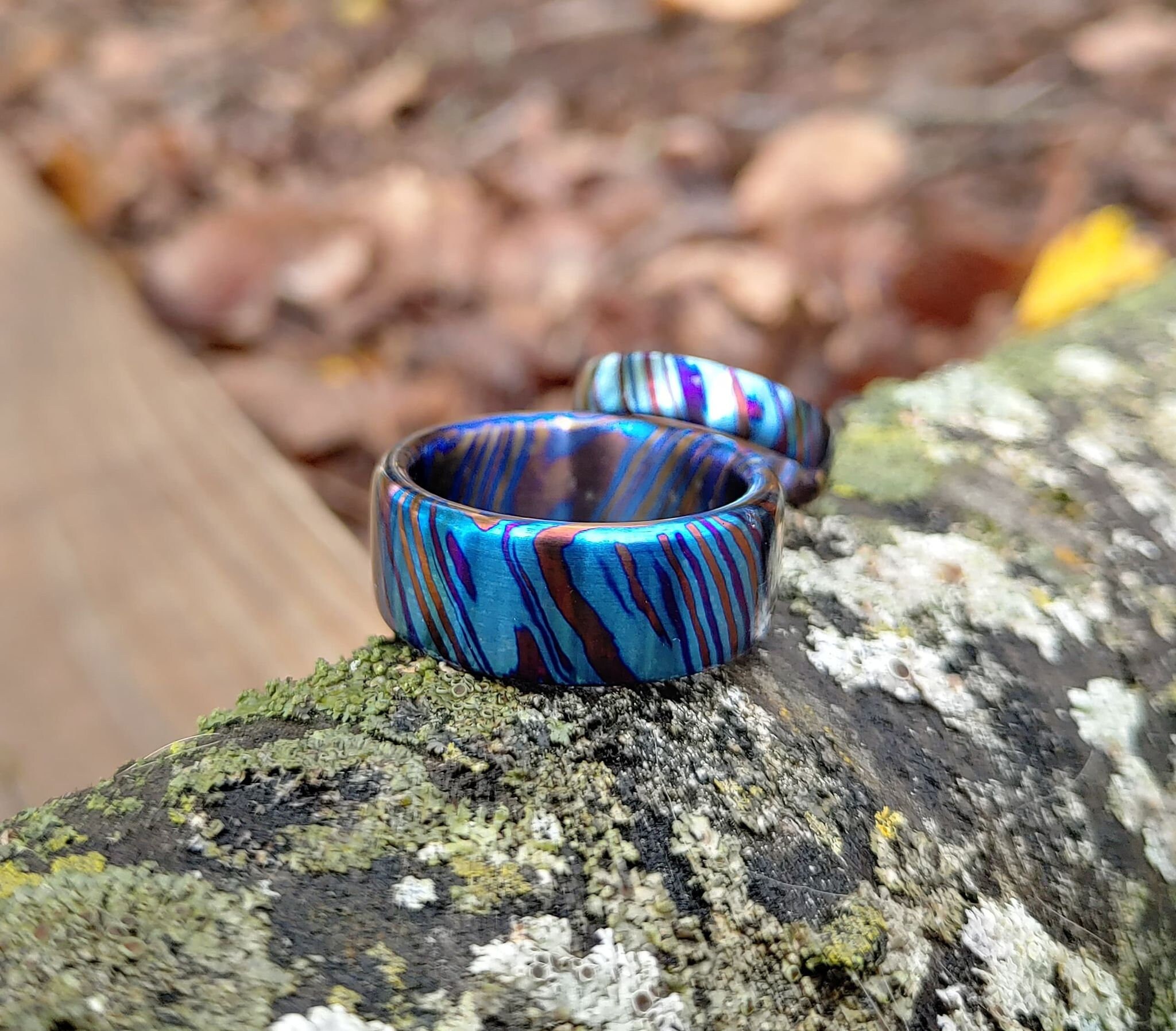 Mosaic Pattern Pure Titanium Damascus Wedding Ring Set|viking Ring ...