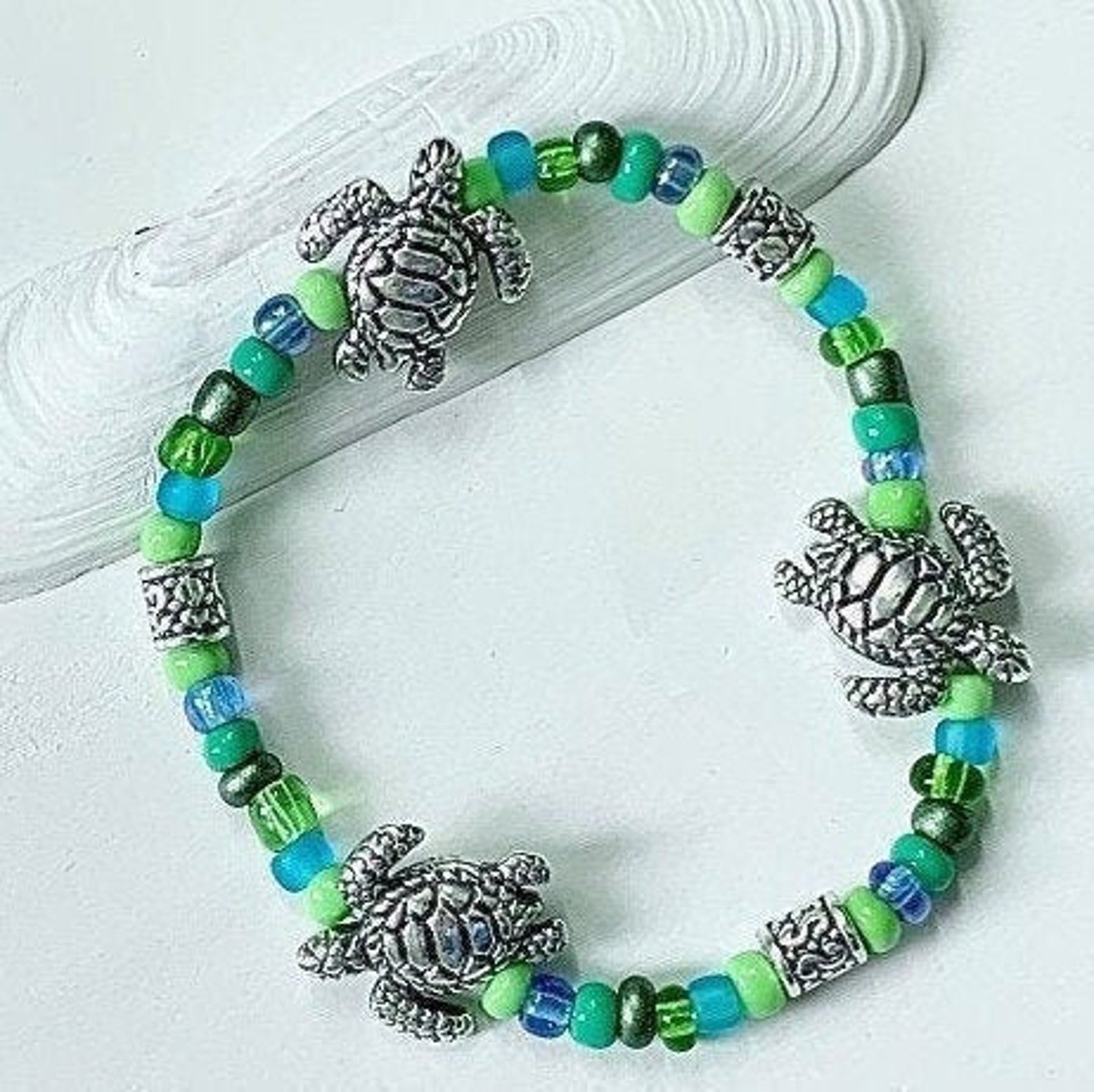 Metal Sea Turtle Bead Stretch Bracelet Etsy