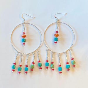 Oorbellen sterlingzilver, turkoois, carneool en koraalrood