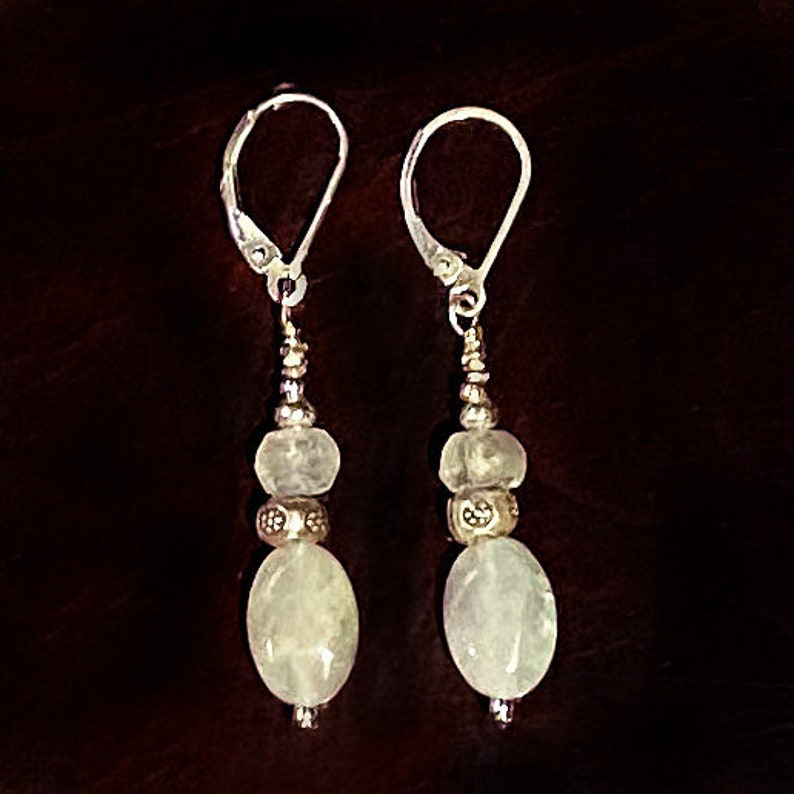 Aquamarine and Rainbow Moonstone Earrings with Thai Hill Tribe Silver