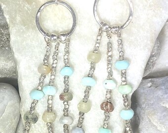 Peruvian Blue Opal Earrings With Thai Hill Tribe Silver, Gemstone Earrings, Gift for Girlfriend or Wife