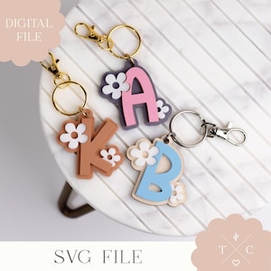 Archivo digital / Llavero inicial de margarita Archivo SVG / Llavero para mochilas / Llavero floral