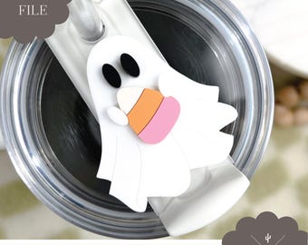 Digital fil | Candy Corn Ghost Stanley Topper SVG-fil | Halloween Topper SVG | Digital nedladdning | Tumbler Topper