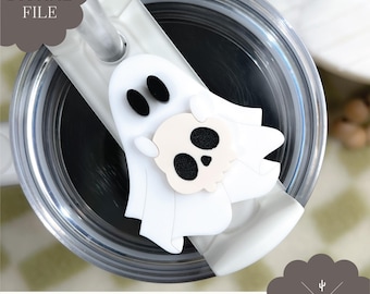 Digital fil | Dödskalle Spöke Stanley Topper SVG-fil | Halloween Topper SVG | Digital nedladdning | Tumbler Topper