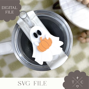 File digitale / File SVG di zucca fantasma Stanley Topper / File SVG di Halloween Topper / Download digitale / Tumbler Topper