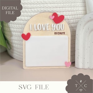 Digitale Datei | Ich liebe dich, weil | Valentinstag Brettchen | Trocken abwischbarer Liebesbrief