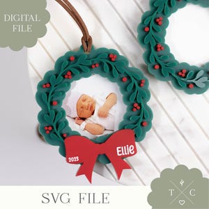 Fichier numérique | Cadre photo ornement de guirlande de Noël Fichier SVG |  Ornement de Noël SVG | Téléchargement numérique