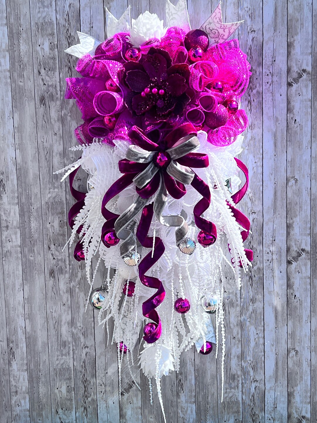 Hot Pink and White Christmas Swag Pink Magnolia Holiday Swag Etsy