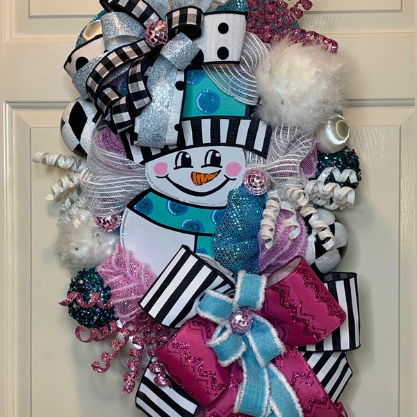 Snowman Wreath, Christmas Wreath, Whimsical Wreath, Holiday Wreath, Christmas Decor, Front Door Wreath, Winter Wreath, Snowman Decor