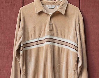Vintage 1970s, Velour, Capri California, Pullover, Sweater, Men's Long Sleeved, Velour, Polo Collar, Retro, XLarge