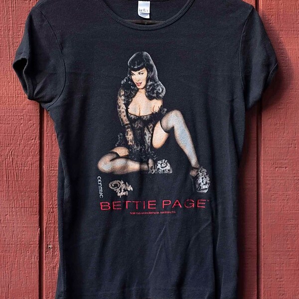 Ladies Bettie Page T-Shirt, Burlesque, Bombshell, Pinup, Rockabilly, Sexy Size L