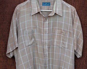 Vintage Plaid Rockabilly Style Shirt, Retro, 1970s TropiCool, Large