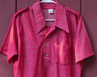 1970s, Vintage Kmart, 4 Button Placket, Sport Shirt, Butterfly Collar, Sexy Acrylic, Polyester, Blend, XLarge