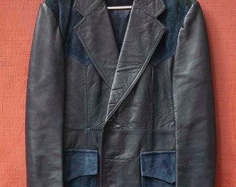 Badass Vintage LeatherJacket, Suede Patch Pockets, 70's Rock N Roll, Size Large